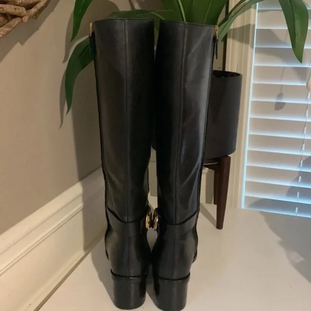 Tory Burch Black Calf Leather Riding Boots